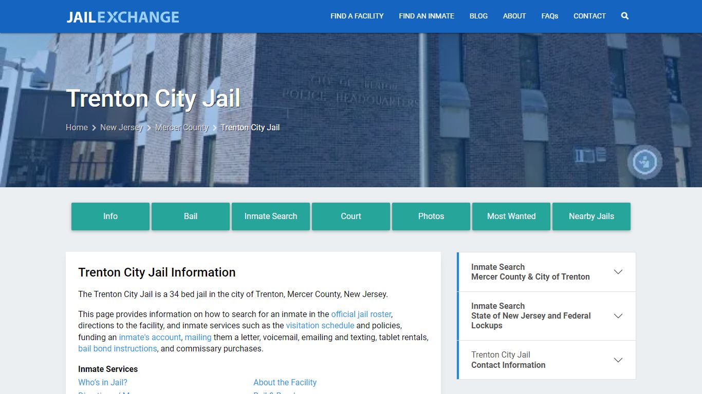 Trenton City Jail, NJ Inmate Search, Information